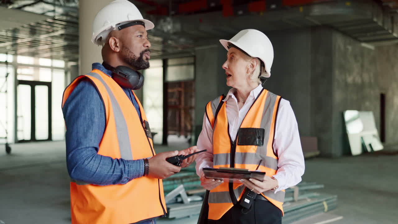 construcción, clipboard y walkie talkie