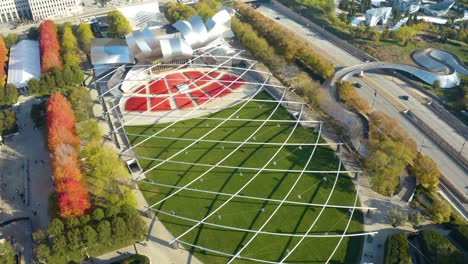 aerial view of pritzker pavilion in millennium park, amphitheater for concerts and events