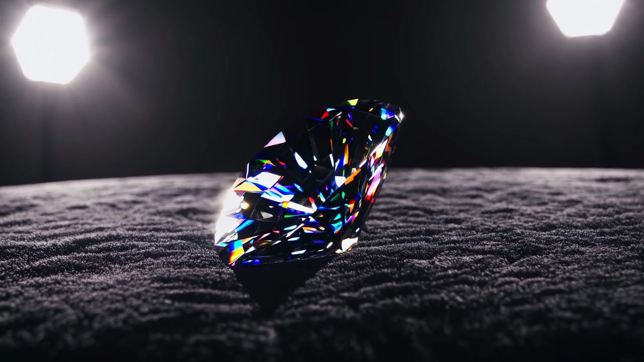 Sparkling Diamond Rotating on Dark Textured Surface