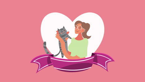 woman with a cat in a heart