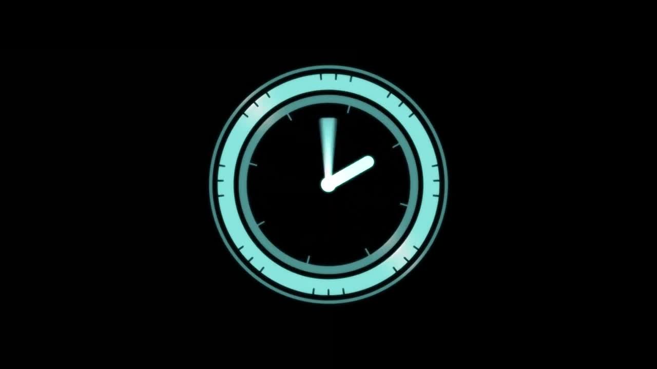 Animation of clock with moving hands on black background