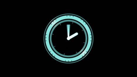 Animation-of-clock-with-moving-hands-on-black-background