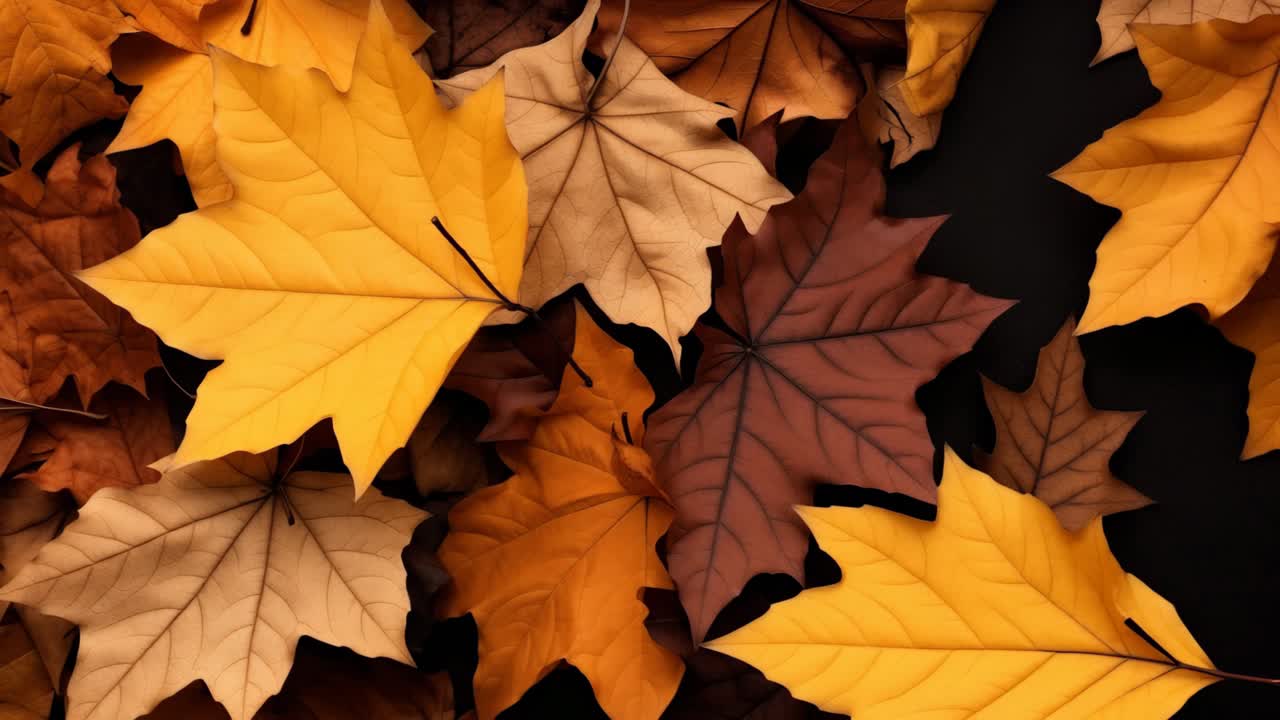 Top-down view of vibrant autumn leaves in various shades of yellow and brown