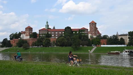 time lapse of wawel royal castle along the vistula river.