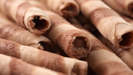 close-up of chocolate covered wafer rolls