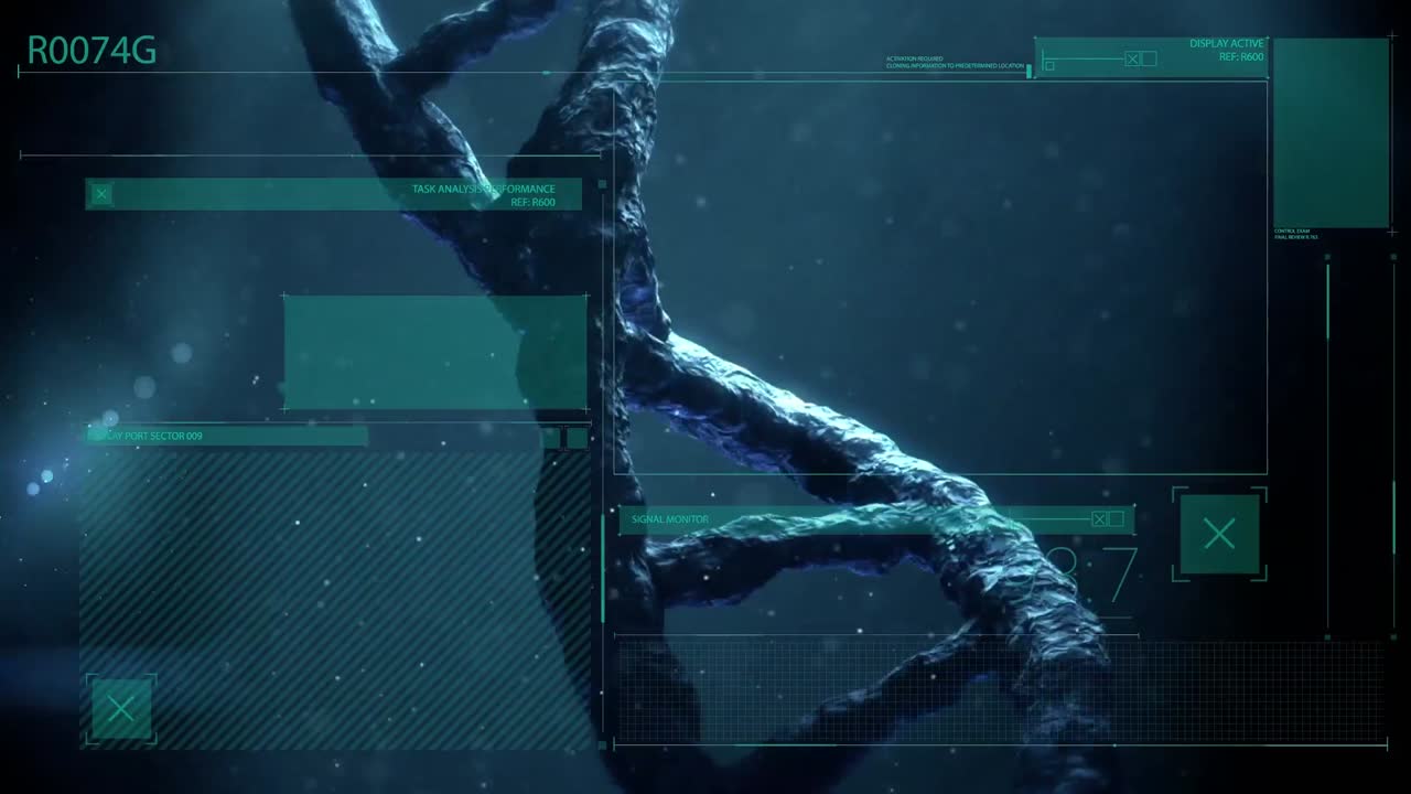 Animation of chromosomes and dna chain over navy screen