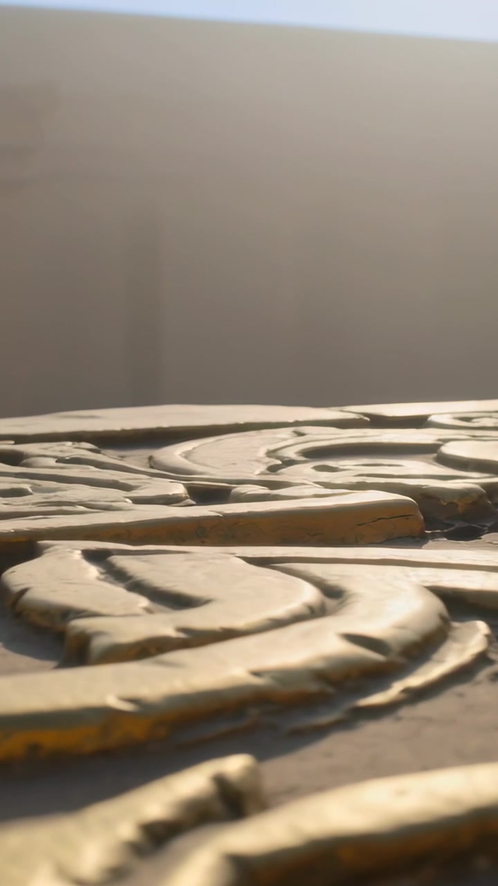 Vertical video: Moving low-angle camera revealing ornate gilded panel near wall to show relief