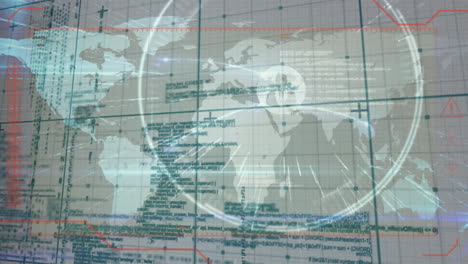 animación del procesamiento de datos con el mapa del mundo