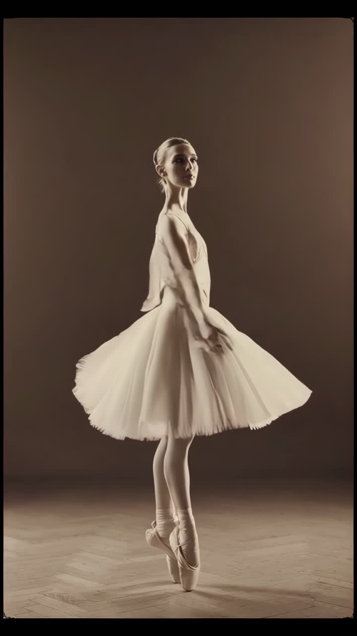 Graceful Ballerina Posing on Pointe in a Studio