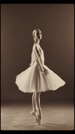graceful ballerina posing on pointe in a studio