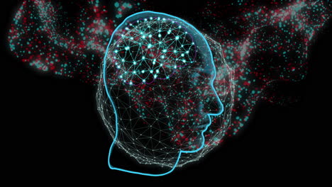 animation of human head with connections over black background