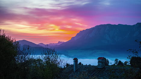 dramatic sunset view over lake attersee near salzkammergut region of upper austria