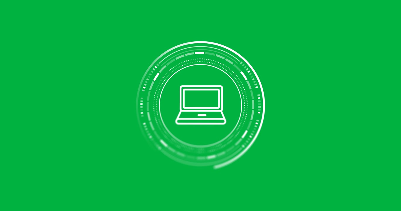 Animation of laptop icon, scope scanning and data over transparent background