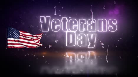 "veterans day" neon lights sign revealed through a storm with flickering lights