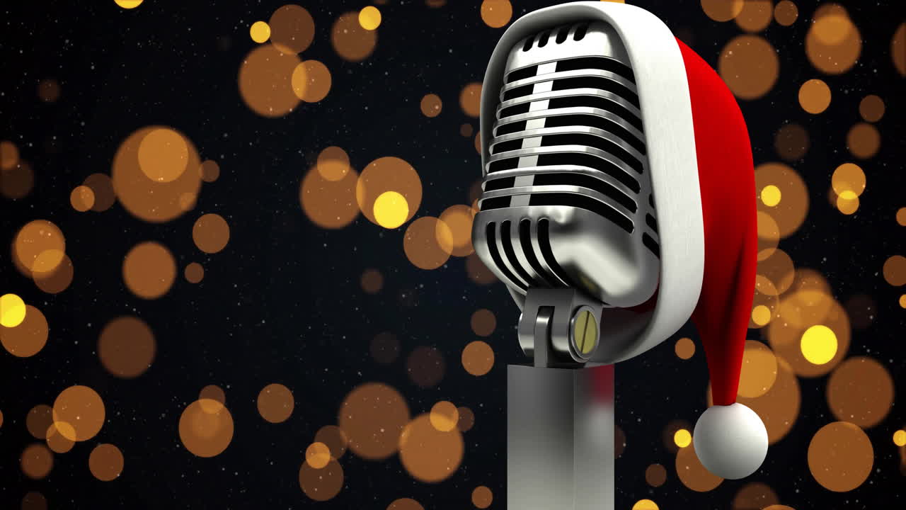 Animation of yellow spots over microphone with santa hat