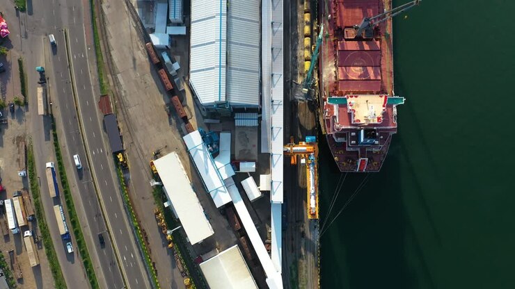 Bird's Eye View Of Geared Container Vessel Moored At Batumi Seaport In Adjara, Georgia
