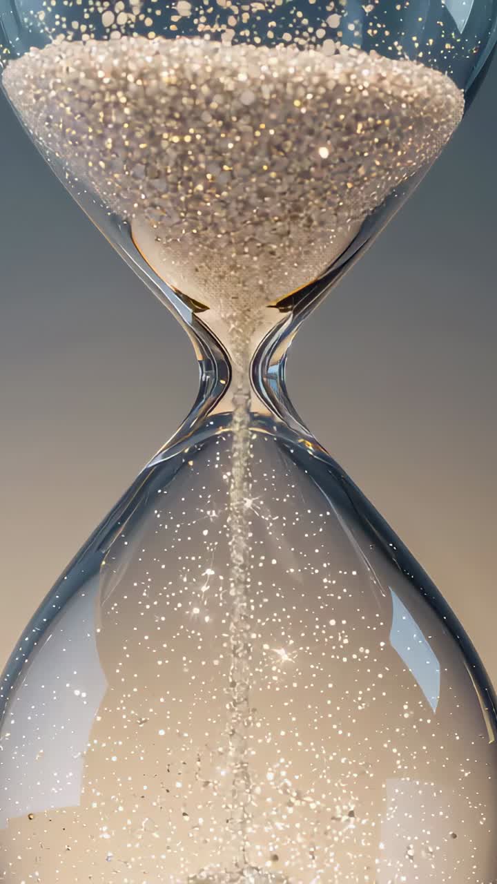 Vertical video: Flowing hourglass with gravity pulling sand through neck in studio, measuring time