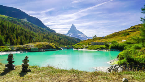timelapse matterhorn with lake in zermatt, switzerland