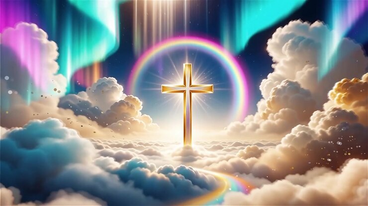 Christian Cross Heavenly Light Worship Background