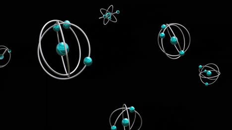 animation of atom models spinning on black background