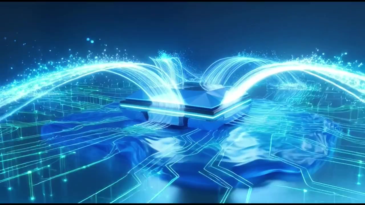 Dati Digitali che Scorrono da un Processore Centrale in una Scheda di Circuito Futuristica