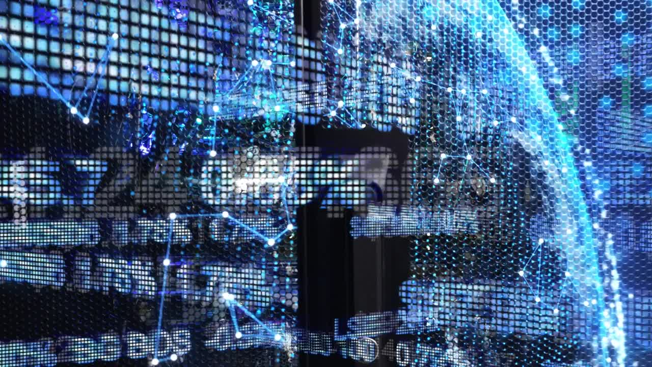 animación del procesamiento de datos y formas sobre fondo negro