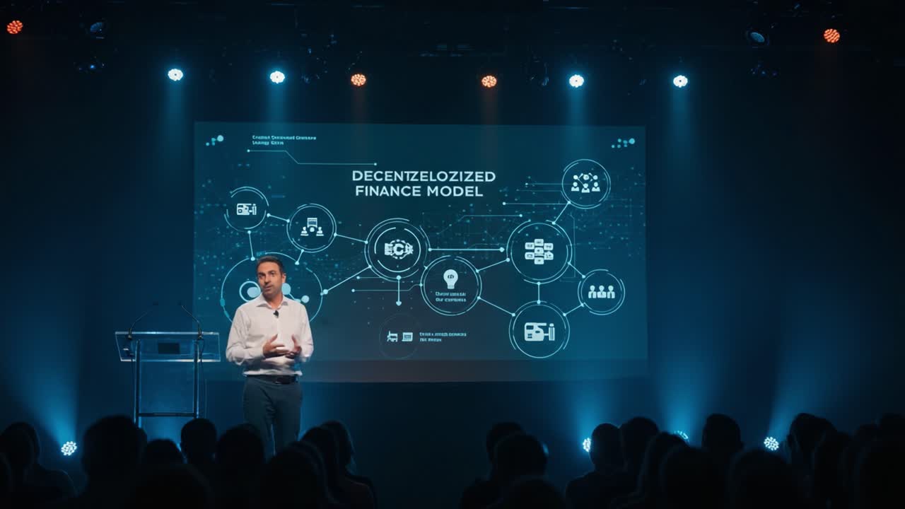 Engaging Presentation on Decentralized Finance Model at a Dynamic Event: Exploring Innovative Concepts for Financial Technology and Blockchain Integration