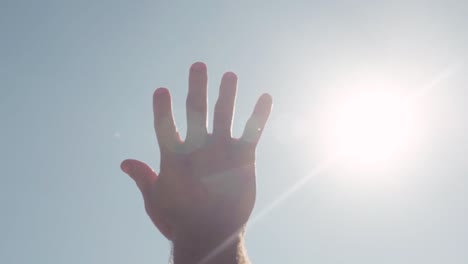 hand reaches upward toward the sun