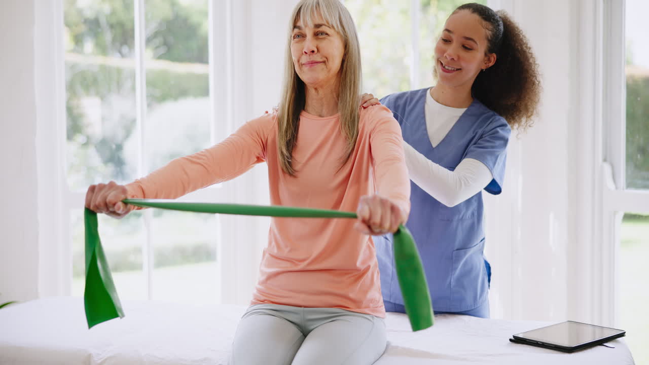 시니어, 여자, 스트레칭 밴드