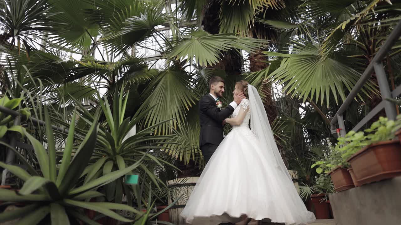 recién casados. novio caucásico con la novia en el parque. pareja de bodas. familia feliz
