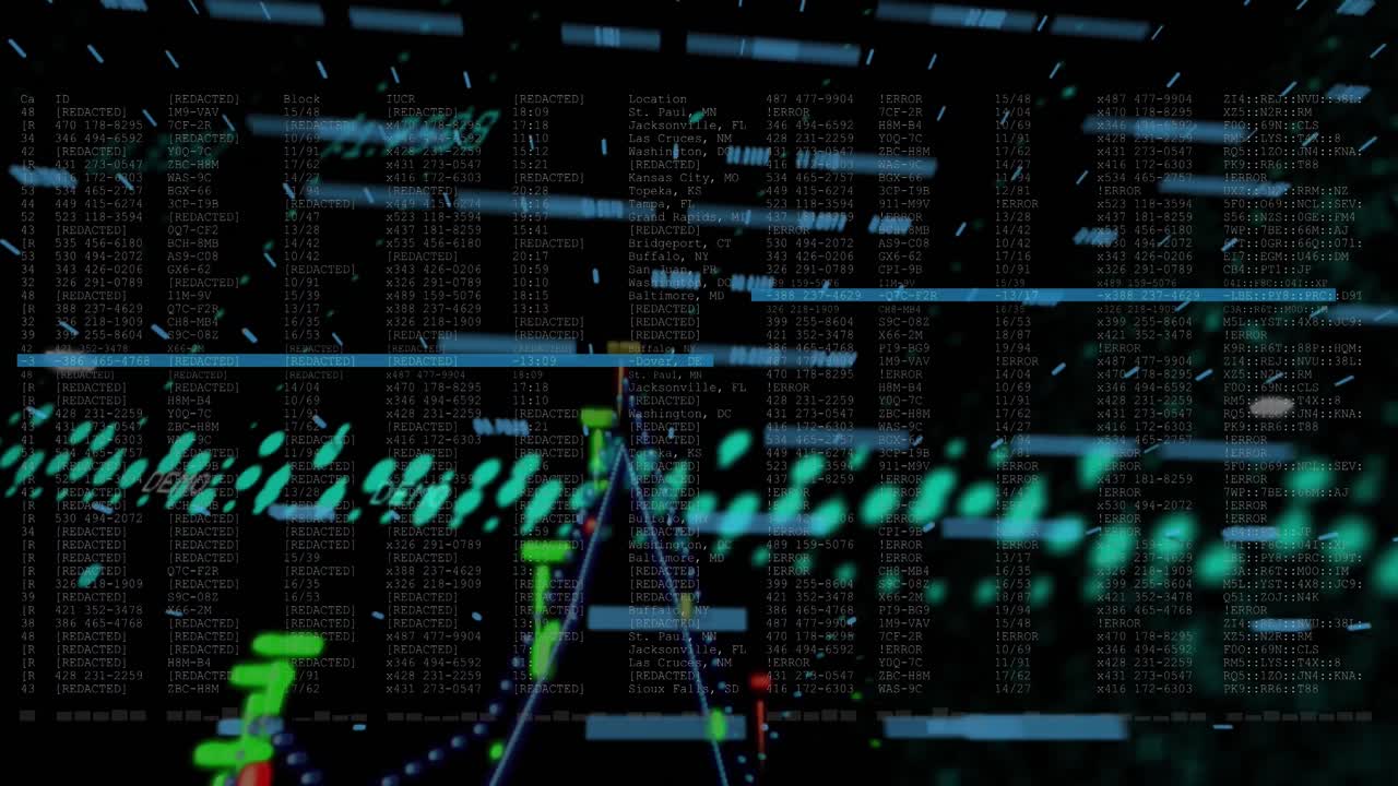 Animation of data processing over black background