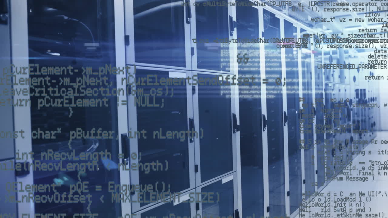 컴퓨터 서버를 통해 디지털 데이터 처리의 애니메이션