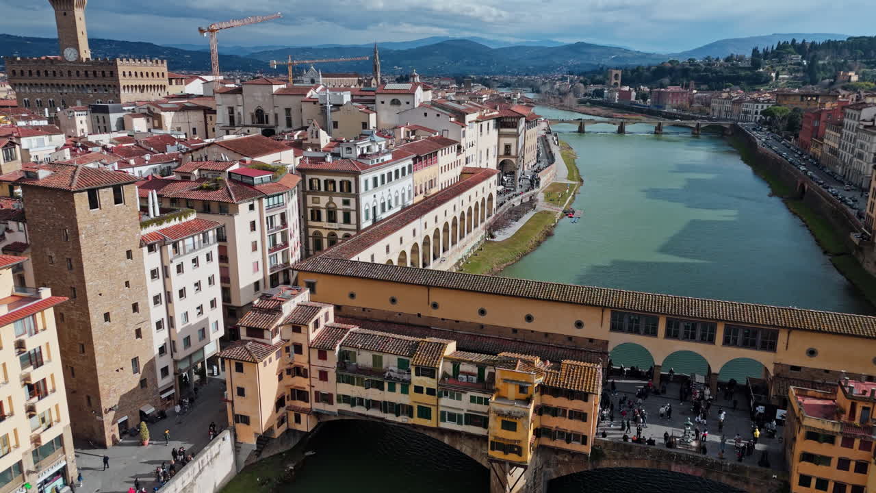 aerial view of ponte vecchio spanning the arno river in florence