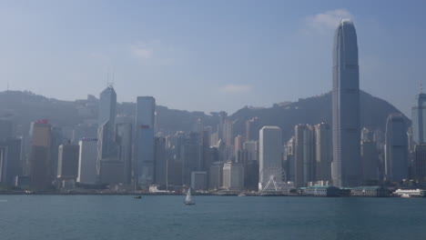 wide shot of hong kong skyline with s100 building day establishing