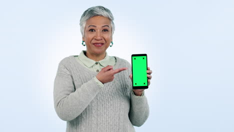 Phone,-green-screen-and-senior-woman