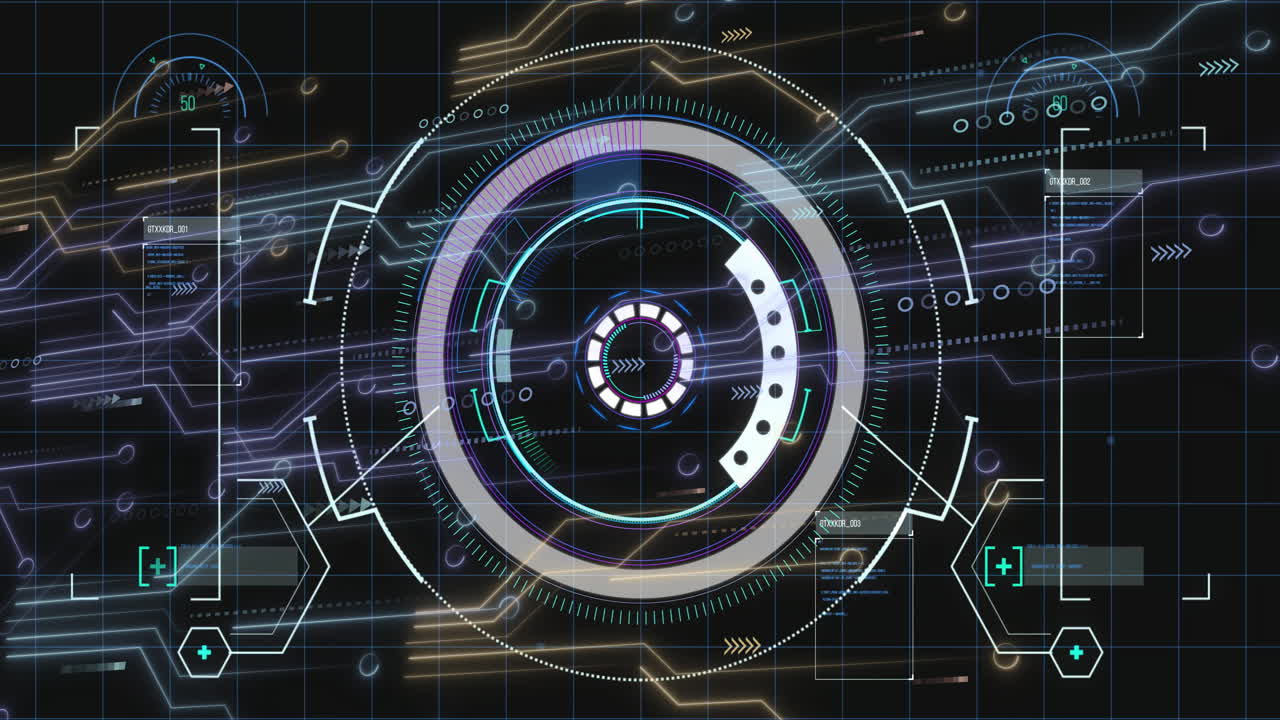 Animation of digital data processing with scope scanning over black background