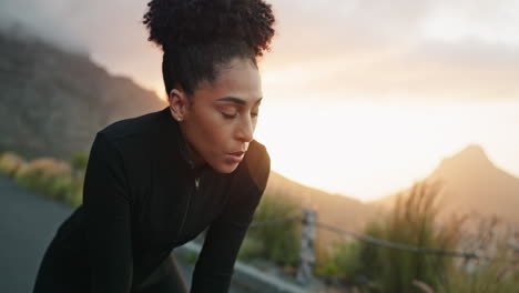 fitness, black woman and athlete runner