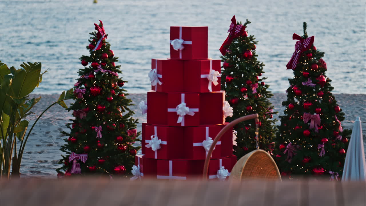 Christmas decorations at the Mademoiselle Gray Plage Barriere in Cannes, France
