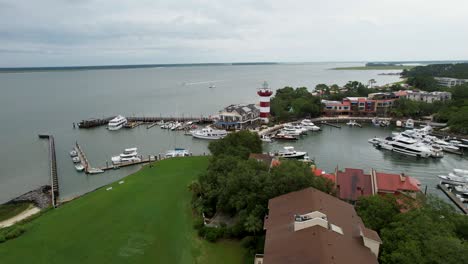 harbour town hilton head rising turning drone overcast summer morning