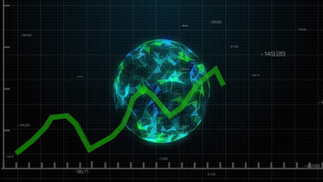 gráfico verde que se mueve sobre el globo de las redes de plexo contra un fondo negro