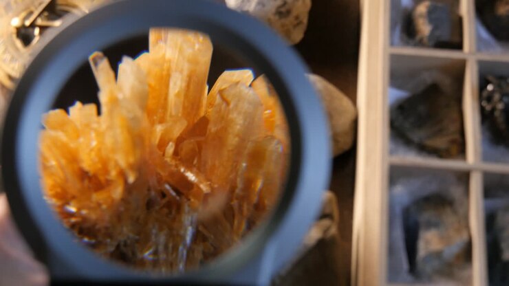 Rock Crystal Mineral Under a Magnifying Lens
