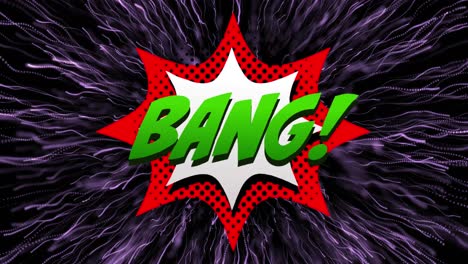 Animation-of-bang-text-over-fireworks-on-black-background