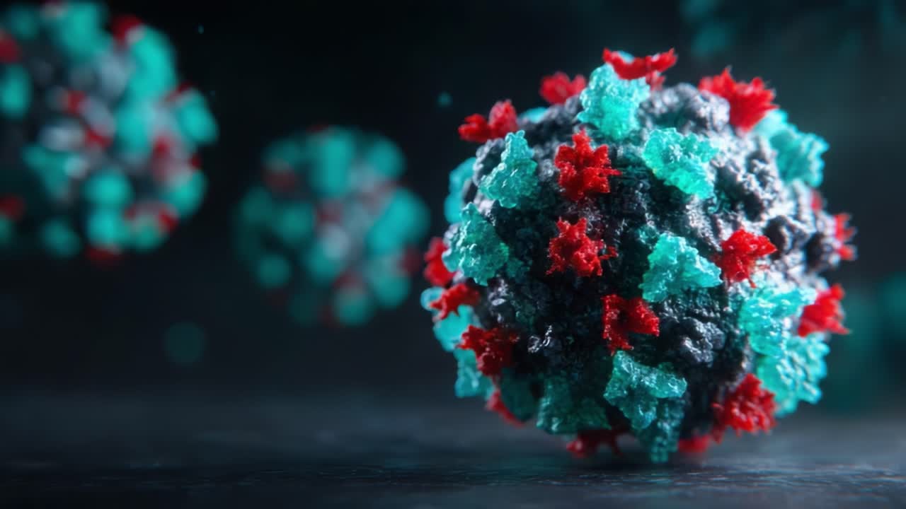 Microscopic Visualization of a Complex Virus Structure with Distinct Red and Blue Protein Protrusions in a Dark Background – A Fascinating Insight into Viral Morphology