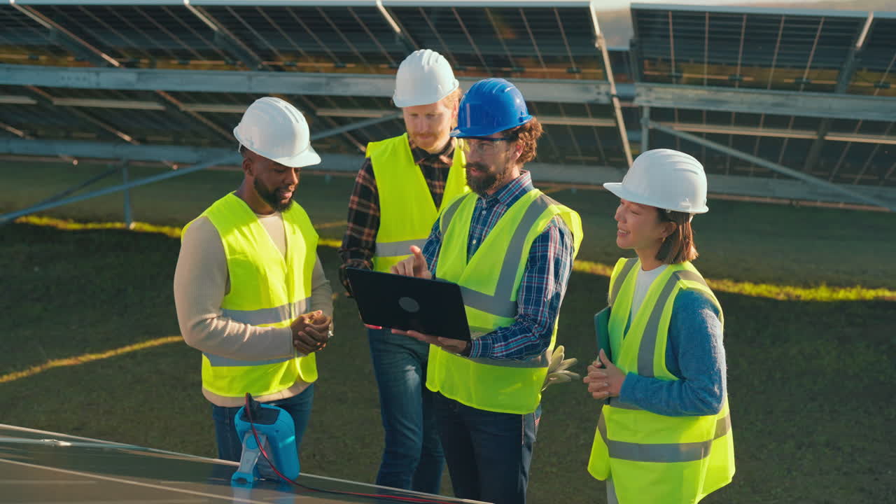 Engineers Inspecting Solar Panels at a Solar Farm