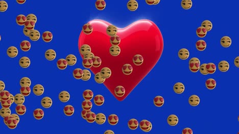 animación de corazones y emoticones sobre un fondo azul