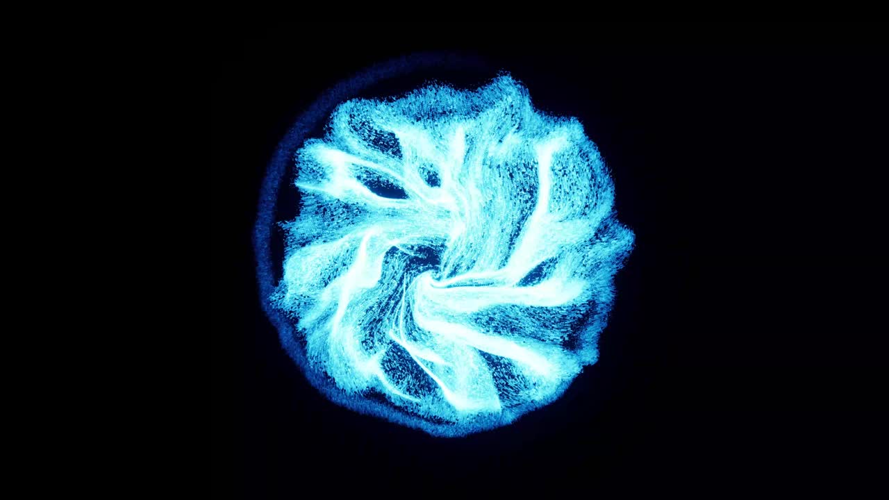 efectos visuales, vfx, partículas giratorias en fondo negro animación en 3d