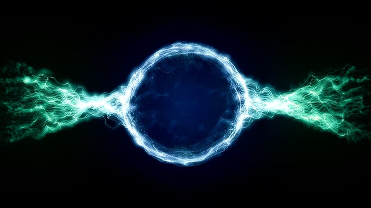 Abstract blue futuristic sci-fi plasma circular form with energy light strokes