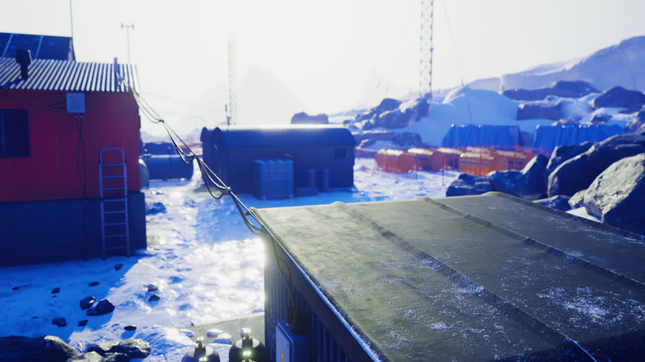 Winter research facility located in a remote snowy landscape during daylight