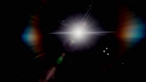 our sun with asteroid apophis and lens flare slowly moving in outer space