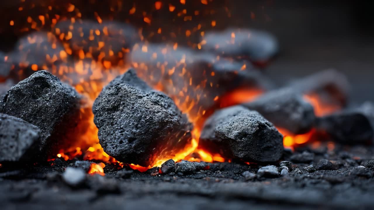 Festgehaltene Momente glühender Glut und Funken: Die intensive Hitze und lebendige Energie brennender Felsen erzeugen ein dynamisches Schauspiel in einer vulkanischen Umgebung.